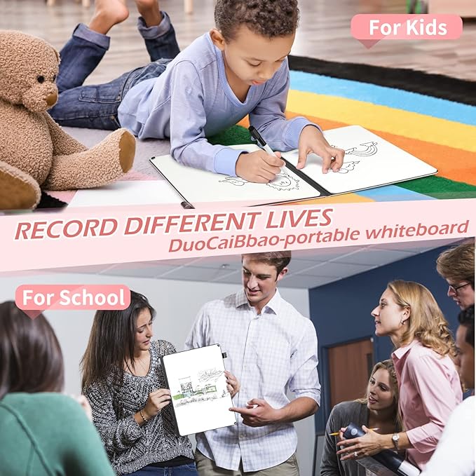 Mini Whiteboard 12"x9" Small White Board Dry Erase, Erasable Notebook Foldable Desk Whiteboard Holder Dry Erase Board, Office, Home, Travel, School, Portable (Pink)