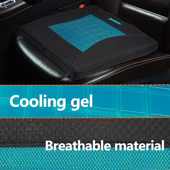 Sojoy Gel Seat Cushion,Portable Memory Foam Chair Seat Cushion for Car,Office,Wheelchair,Lower Back, Sciatica and Tailbone Pain Relief