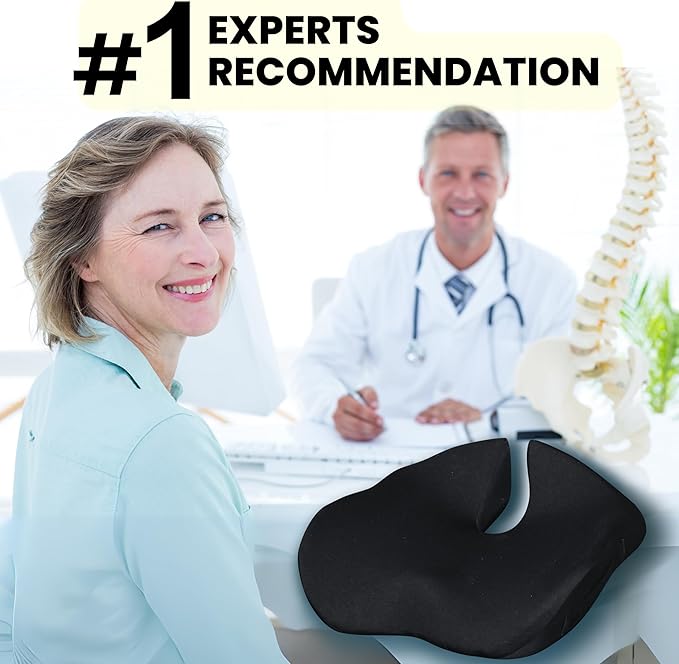 Pressure Relief Seat Cushion for Tailbone Pain – X Large Office Chair Cushion for Back Pain, Coccyx & Sciatica Pain Relief Pillow. Memory Foam Seat Cushions for Office Chairs + Extra Cover (Green)