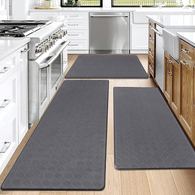 HEBE Anti Fatigue Kitchen Mats for Floor Set of 3 Cushioned Kitchen Rug Sets 3 Piece Non Slip Kitchen Rugs and Mats Waterproof Comfort Standing Mat Runner for Home Office,Sink,Laundry