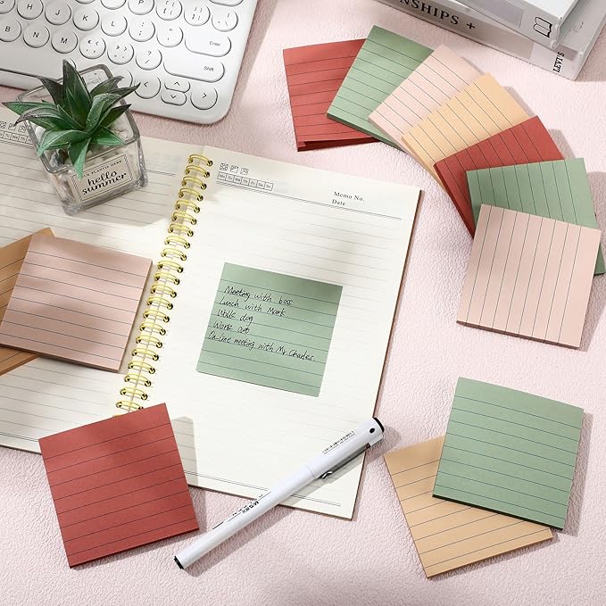 12 Pack Vintage Lined Sticky Notes 3x3 inch Post Ruled Stickies Super Self Stick Power Memo Pads Multi Colors Notes Pads Vintage Aesthetic School Office Supplies Accessories