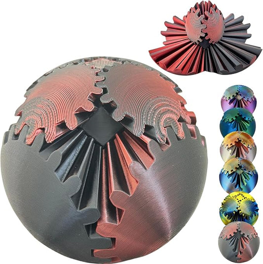 ULTHOOL Gear Ball, 3D Printed Gear Ball Spin Ball Cube Fidget Toy, Gear Sphere, Gear Ball Fidget Toy, Stress Ball, GearSphere Desk Toy, Fidget Ball, Gear Toy for Anxiety Relaxing (Laser Dark Red)