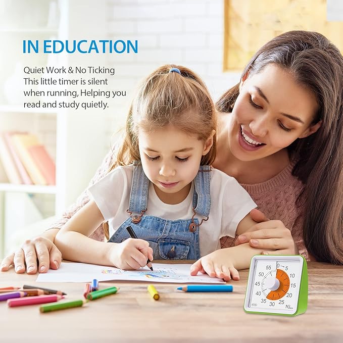 NGTeco 60 Minute Visual Countdown Timer, Classroom Visual Time for Kids and Adults - Kitchen Timer Clock, Silent Time Management Tool