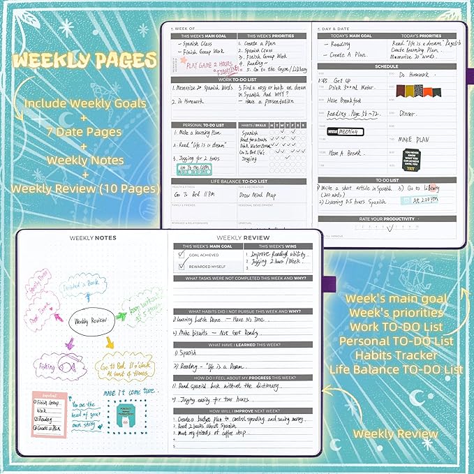 2025 Undated Academic Planner Hardcover (5.5x8.5") - Flexible Weekly & Monthly Organizer with Stickers, Productivity Journal for Students & Professionals(Turquoise)