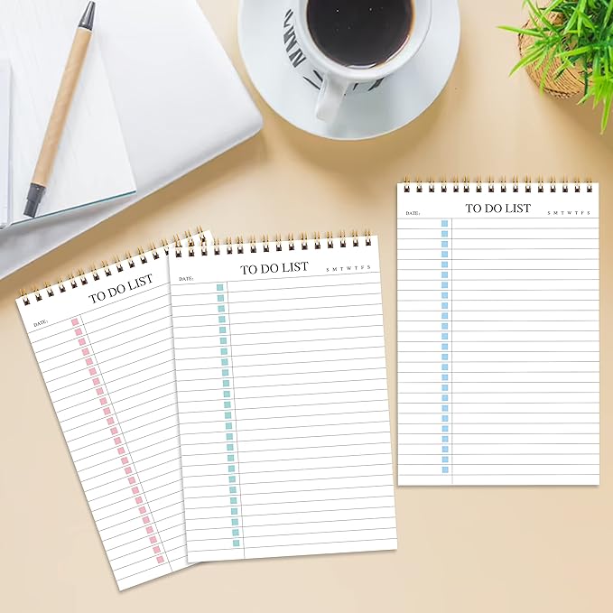 To Do List Notepad, Undated Daily Planner Notepad with To Do List Notebook Checklist Planner Spiral Waterproof Notepad for Office Supplies, School Planner, Blue, 52 Sheets, 5.5"*8.3" A5 Size