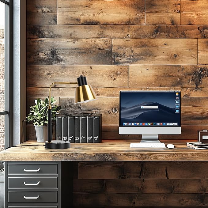 Desk Lamp - Heavy Duty Metal Task Light, USB-C & AC Outlet, Easy Assembly with Cord Guide, Adjustable Head for Office Home Study, Matte Black & Brushed Brass (Bulb Not Included)