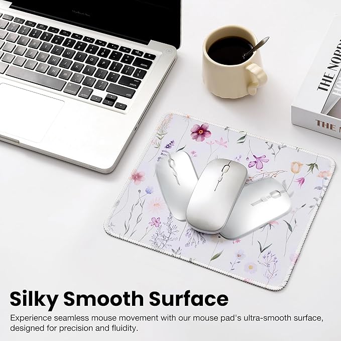 ALOANES Waterproof Mouse Pad with Stitched Edge, Premium-Textured Mouse Mat, Non-Slip Rubber Base Mousepad for Laptop, Computer & PC, Desk Mat for Gamer, Office & Home, Floral