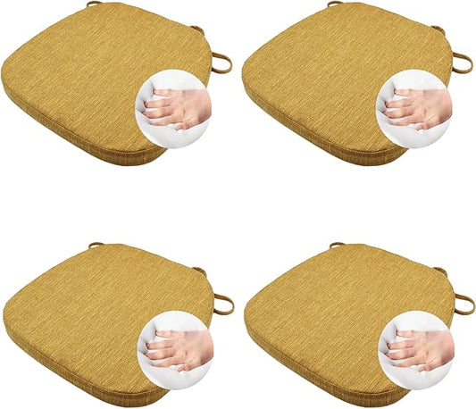 4 Pack Chair Pads for Dining Chairs - Memory Foam Non Slip Kitchen Chair Cushion and Seat Cushion with Machine Washable Cover [16.5 x 16.2 Inches] - (Yellow,4)