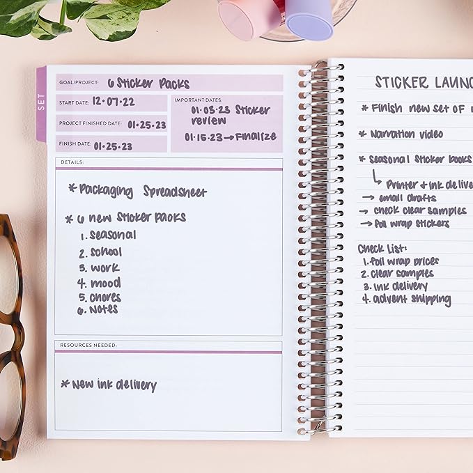 Erin Condren A5 Spiral Productivity Planner | Features Pages of Thick, Bleed Resistant 80 lb. Paper to Boost Productivity