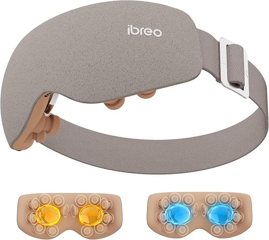 Eye Massager with 2 Level Heat & Cool, 150 Mins Uses, 3 Modes & 14 Vibration Heads, Heated Eye Mask with Bluetooth Music for Migraine, Eye Strain Puffiness and Dry Eye Relief, Relaxation for Women Men