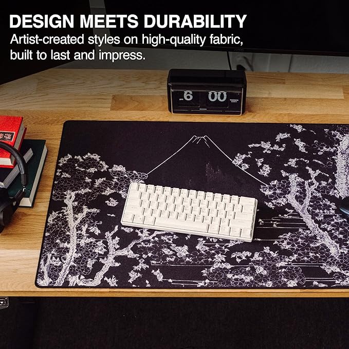MPCO. Ukiyo-E Large Gaming Desk Pad - 36" x 17" Aeroglyde Fabric Mount Fuji Desk Mats - Non-Slip, Washable, Smooth Glide for Precision Gaming & Work