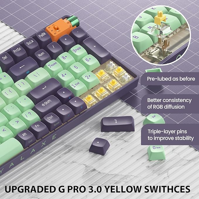 R100 Wireless Mechanical Keyboard, G Pro 3.0 Yellow Switch, Hot Swappable Wired/Bluetooth/2.4G Wireless Keyboard with RGB Light for Windows & Mac, PBT Keycaps, Starry Cyan