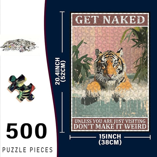 500 Piece Wooden Tiger Jigsaw Puzzle Take Shower Bathtub Adults & Kids Difficult Brain Teaser for Focus Training & Quiet Family Time 20.4x15 Inch