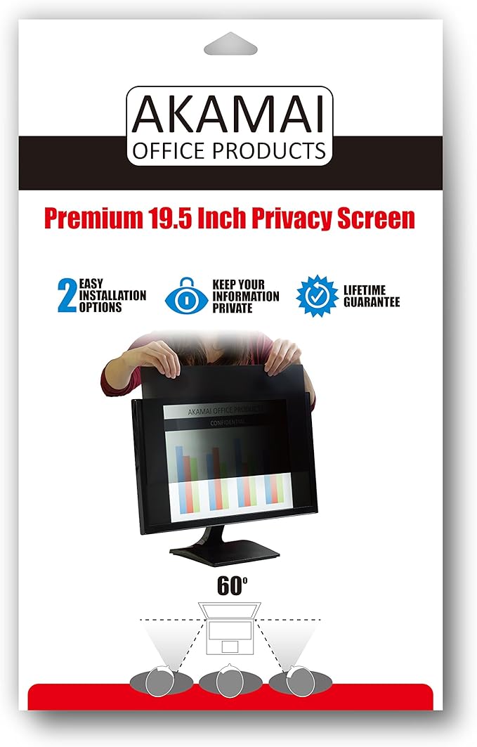 19.5 inch Computer Privacy Screen (16:9) - Black Security Shield - Desktop Monitor Protector - UV & Blue Light Filter by Akamai (19.5 inch Diagonally Measured, Black)
