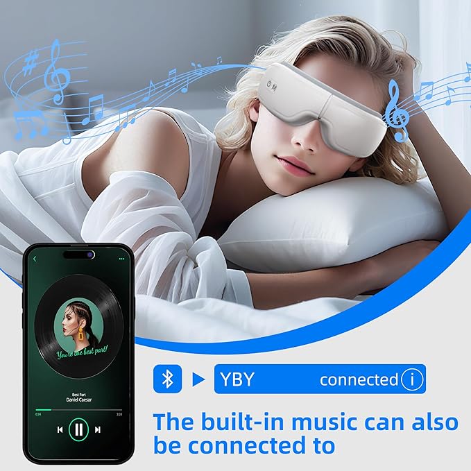 Eye Massager with Heating, Head Massager for Sleeping, Relieve Strain Dry Eyes, Face Massager, Smart Sleep Eye mask, Relax, Reduce Stress, Birthday Gifts for Women Men