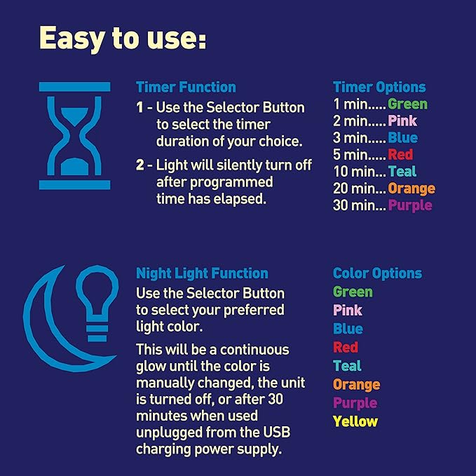 Soft Glow Silent Timer & Color Changing Light for Baby Kids and Teachers, at Home Night Light or Timed Classroom Activities, Portable and Rechargeable