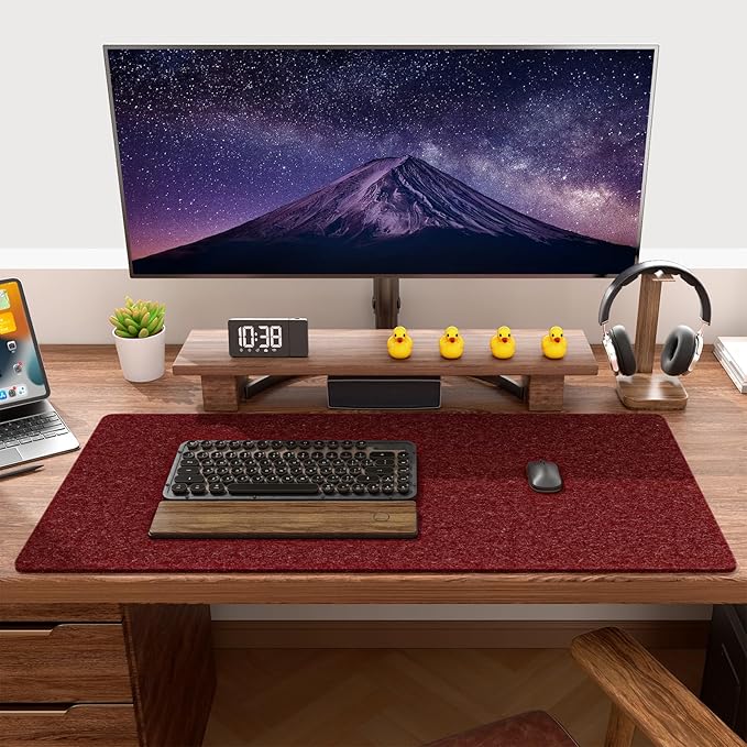 Auhoahsil Felt Desk Mat, Minimalist Large Mouse Pad XXL 35.5 x 15.7 in, Desk Matt for Desktop, Keyboard, Laptop, Computer, Office, Work from Home, Gaming, Red