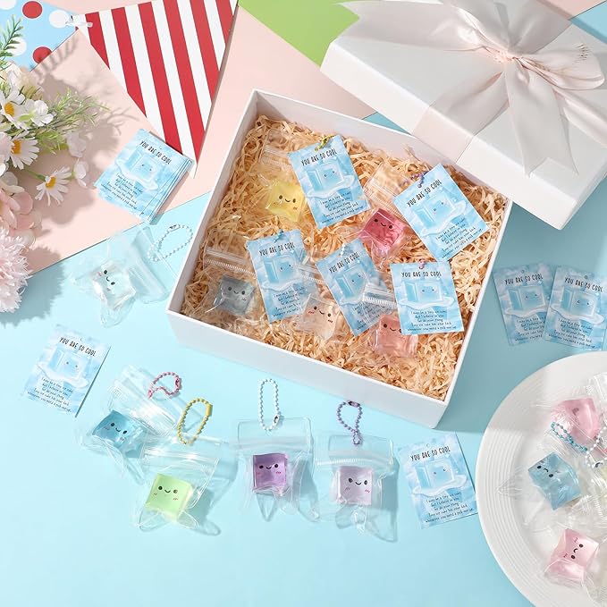 Wettarn 30 Sets Ice Cube Stress Balls Ice Fidget Squeeze Toys with Inspirational Support Card Positive Anxiety Relief Cube for Adults Appreciation Gift for Employee Coworker Office Teacher