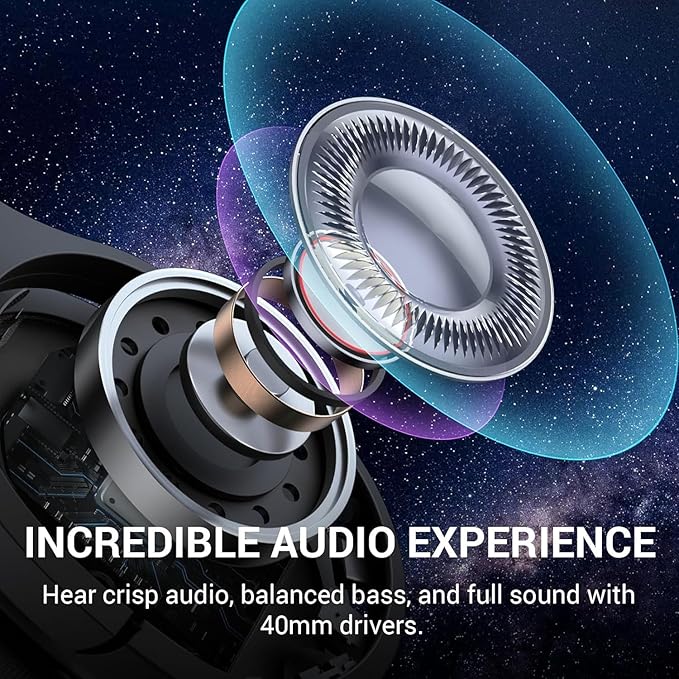 Hybrid Active Noise Cancelling Headphones with Microphone，ANC Wireless Over Ear Bluetooth Headphones, Hi-Res Audio Custom with 4 EQ Deep Bass, Memory Foam Ear Cups, Quick Charge 60H HiFi Playtime