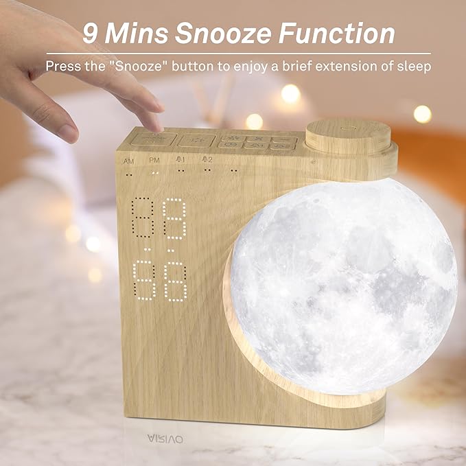AIRIVO Alarm Clock for Bedrooms, Sunrise Alarm Clock Wake Up Light for Kids Teens, White Noise Sound Machine, Moon Light Dual Alarms for Heavy Sleepers, Night Light Clock for Preppy Room Decor