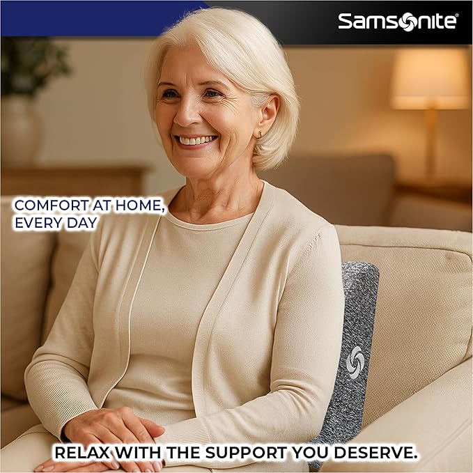 Samsonite Ergonomic Lumbar Support Pillow for Office Chair and Car Seat - Memory Foam Back Support Lumbar Pillow Premium Cushion Chair Support for Lower Back Pain Relief and Versatile Use - Grey