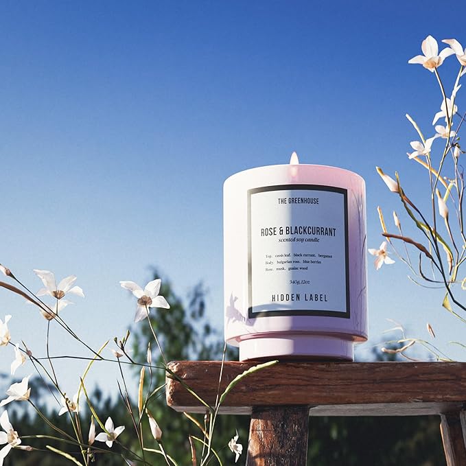 Hidden Label Rose & Blackcurrant Soy Candles, 12oz/75-Hour Burn Time, 100% Natural Soy Wax, Aromatherapy Candle for Stress Relief, Meditation, Yoga & Relaxation