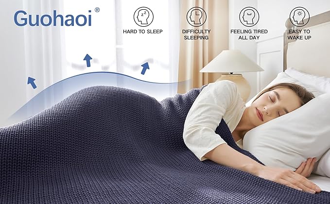 Guohaoi Knitted Weighted Blanket for Adults (Dark Grey 60"x80" 12lbs) No Beads Cooling Throw Blanket for Hot Sleepers, Home Decor Breathable Chunky Knit Heavy Blanket Use on Queen/King Size Bed