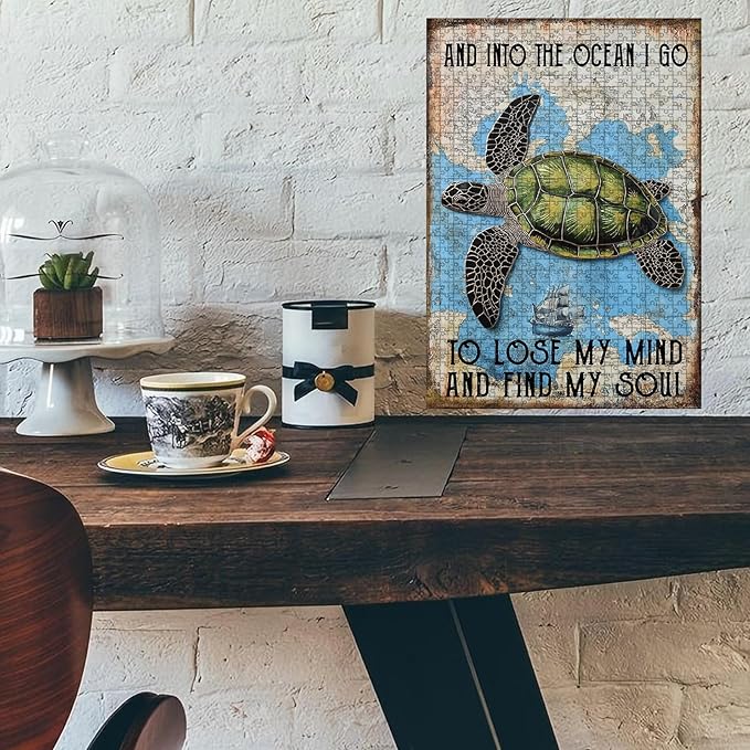 1000 Piece Wooden Jigsaw Puzzle Beautiful Sea Turtle and Into Adults & Kids Difficult Brain Teaser for Focus Training & Quiet Family Time 29.5x19.7 Inch