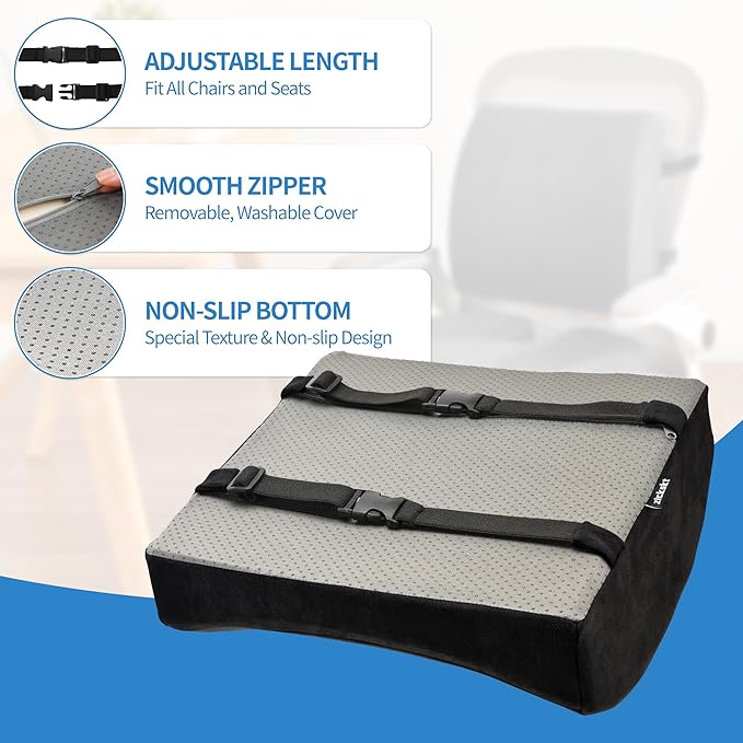 Lumbar Support Pillow - Gel Memory Foam Back Cushion for Lower Back Pain Relief & Improve Sitting Posture, Lumbar Support Cushion with Adjustable Strap & Non-Slip for Office Chair, Sofa, Car