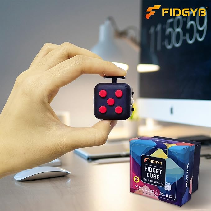 Cube Fidget Stress Relief Toy for Adults & Kids, Smooth, Quiet Sensory Toy for Anxiety, Focus & ADHD Idea[Black_Red]