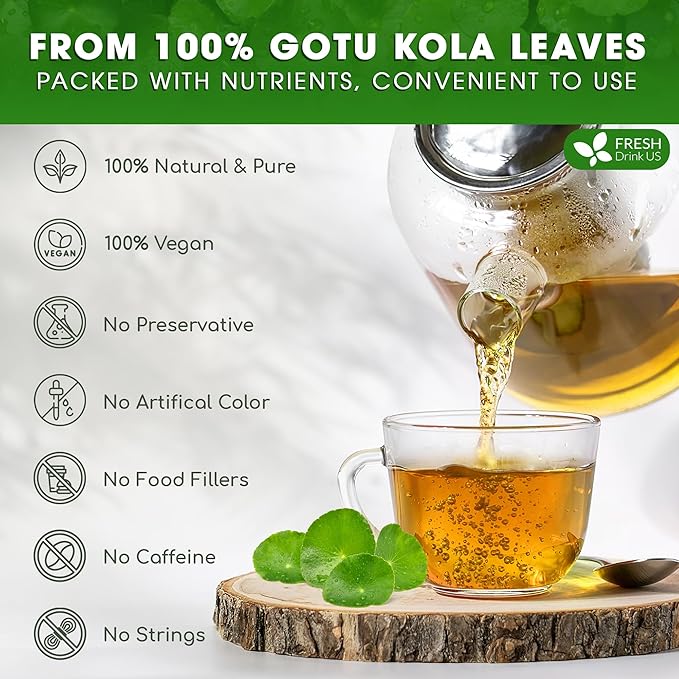 FreshDrinkUS, Premium Gotu Kola Leaf Tea – 75 Tea Bags | Pure Dried Centella Asiatica Leaves | Naturally Caffeine-Free Herbal Tea | Refreshing Aroma & Smooth Taste | Premium Herbal Infusion. Vegan