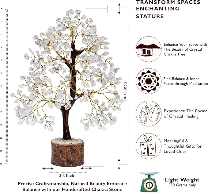 FASHIONZAADI Clear Quartz Crystals, Feng Shui Tree, Gemstone Tree - Spiritual Décor, Chakra Stone, Premium Meditation Decor, Good Luck Gifts, Home Decor