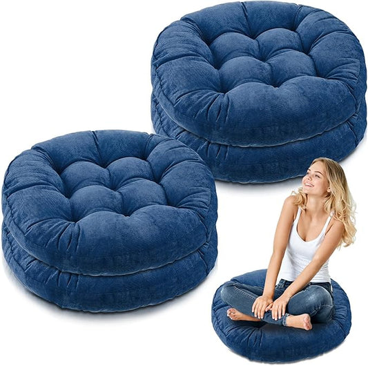 Jerify 4 Pcs Floor Pillow Cushions 22 x 22 Inch Round Square Large Meditation Floor Pillow for Classroom Adult Meditation Picnic Party Cushion for Seating Gift Christmas(Navy Blue,Round)