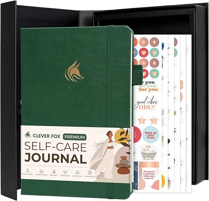 Clever Fox Self-Care Journal Premium – Daily Gratitude & Mental Health Notebook for Women – Reflection & Personal Development Journal (Forest Green)