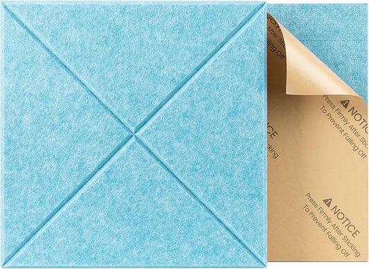 Sonicism 12 Pack X-Lined Acoustic Panels with Self-Adhesive, 12"X 12"X 0.4" Sound Proof Foam Panels, Decorative Soundproof Wall Panels, Sound Absorbing Tile for Home & Offices, Light Blue