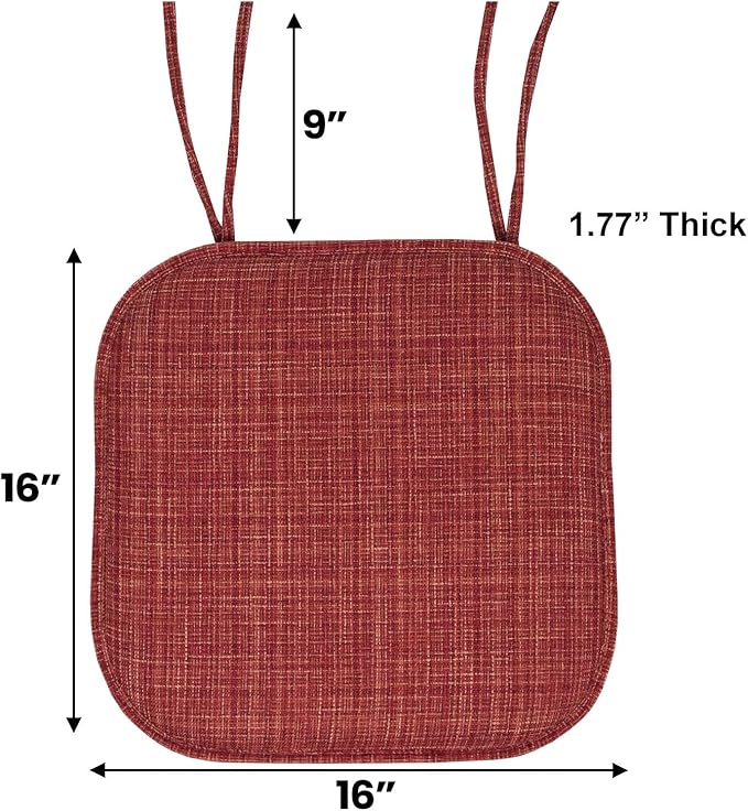 Sweet Home Collection Chair Cushion Memory Foam Pads with Ties Honeycomb Pattern Slip Non Skid Rubber Back Rounded Square 16" x 16" Seat Cover, 4 Pack, Aria Burgundy