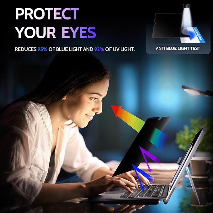 Privacy Screen for 10.5 Inch Surface Go 4/3/2/1, MagicSuction™ Removable Anti Spy Black Protector, Glare Blue Light Filter for Microsoft Laptop Computer Monitor
