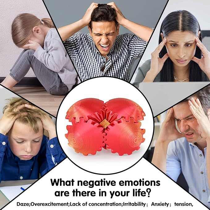 Gear Ball 3D Printed Spin Ball or Cube Fidget Toy,Gear Sphere Fidget Toy,Fidget Ball Gear Toy for Stress and Anxiety Relief, Stress Ball GearSphere Desk Toy for Adults & Kids(Golden Red, 3.1 Inch)