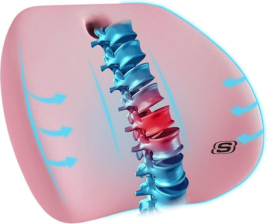 Skechers Lumbar Support Pillow for Office Chair,Memory Foam Lumbar Pillow,Lower Back Pain Relief Lumbar Pillow,Ergonomic Design Back Support Pillow for Office Chair,Car,Home,Travel,Pink