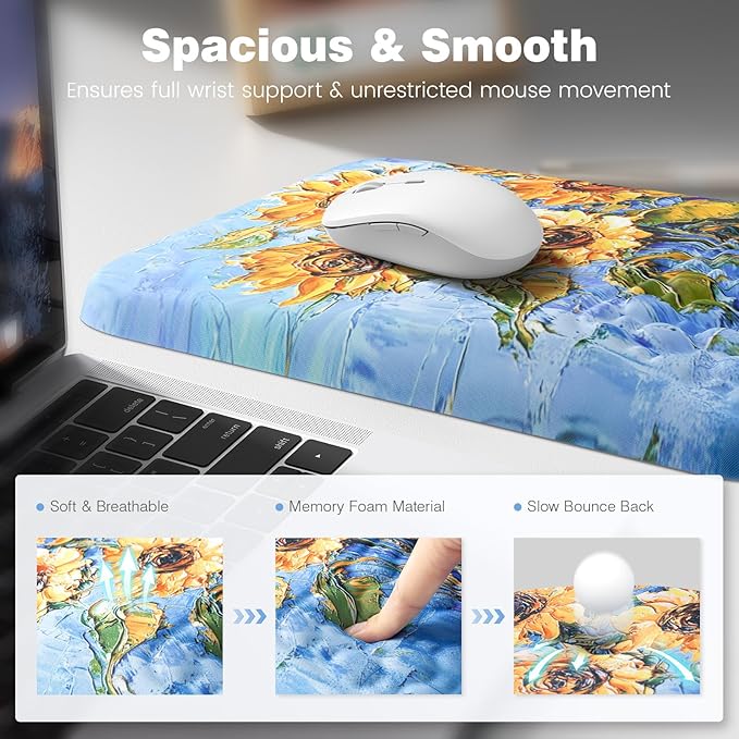 Ospelelf Mouse Pad with Wrist Rest Ergonomic Comfortable Pain Relief Mousepad Wrist Support for Computer Sunflower