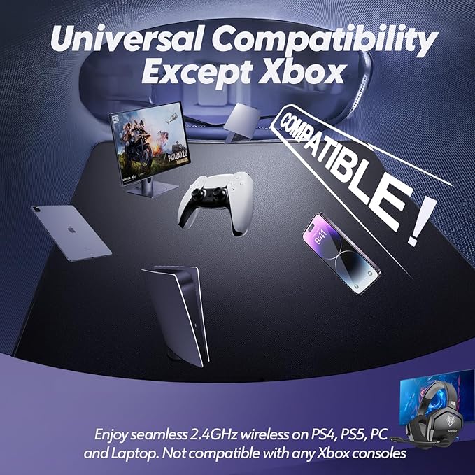 NUBWO Wireless Gaming Headset with Mic for Ps5 Ps4 PC, Zero Interference, 100-Hour Battery All-Day Play, 23ms Sync for Fortnite & Call of Duty/FPS Gamers, Triple Mode All Devices Compatible - Gray