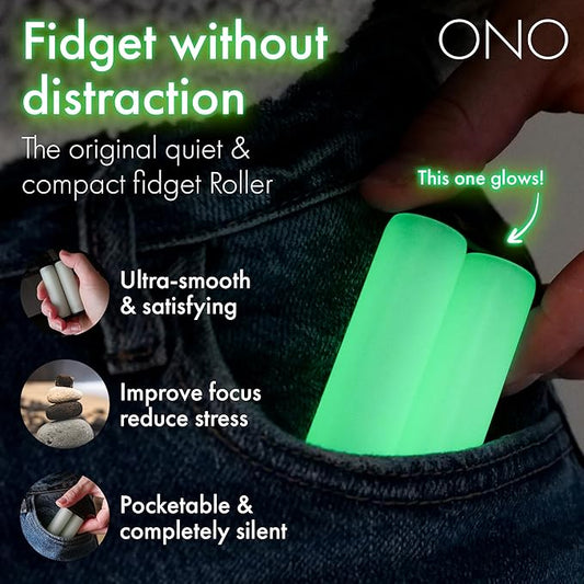 ONO Roller - Handheld Fidget Toy for Adults | Help Relieve Stress, Anxiety, Tension | Promotes Focus, Clarity | Compact, Portable Design (Junior Size/ABS Plastic, Glow in The Dark)
