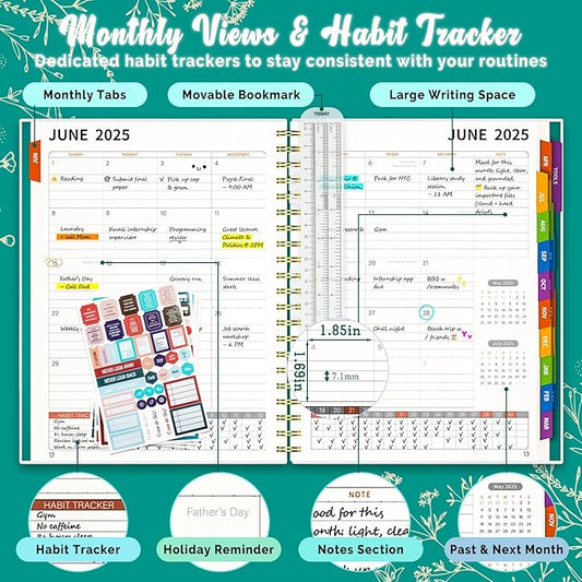 Jun 2025-Dec 2026 Academic Monthly Weekly Daily Planner for School, 19 Months Calendar 25-26 Planning Book with Colorful Tabs, 8.5" x 11" Mid Year College Organizer for Student Teacher (Turquoise)
