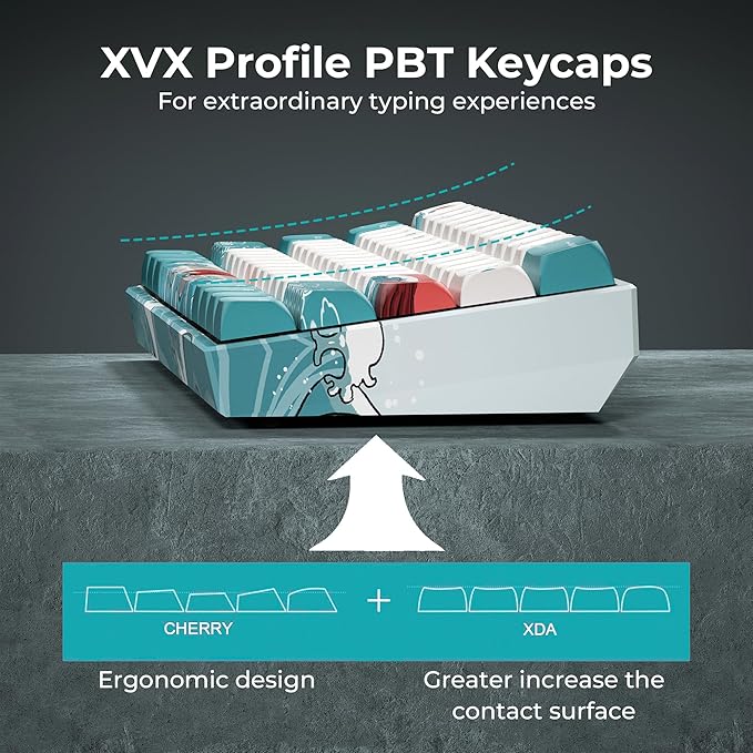 HITIME 60 Percent Keyboard, XVX M61 Pro 3-Modes Wireless Mechanical Keyboard, Hot-Swappable Custom Gaming Key Board, RGB Backlit, for Windows Mac PC Gamers(Coral Sea Theme, Pre-lubed Linear Switch)