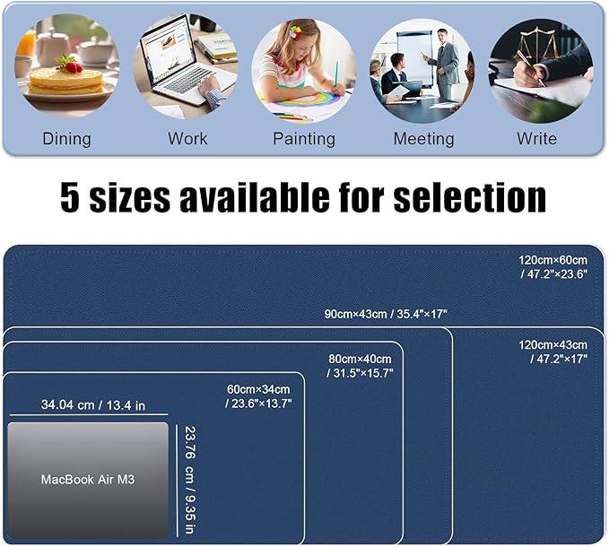 Large Desk Pad, 47.2'' x 23.6'', Office Desk Mat, Computer Mat for Desk, Leather Desk Pad Protector, Sewing Desk Blotter, Desktop Writing Pad for Office/Home/Decor Dark Blue