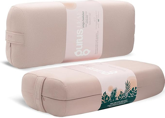 Gurus Super Soft & Firm Yoga Bolster Pillow - Lightweight, Easy to Carry with Handles - Rectangular, Machine Washable Cover