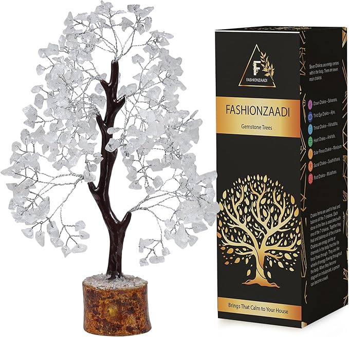 FASHIONZAADI Clear Quartz Gemstone Tree of Life - Handmade Crystal for Positive Energy, Chakra Money Tree Bonsai - Feng Shui Decor, Healing Crystals and Meditation Accessories, Spiritual Gift