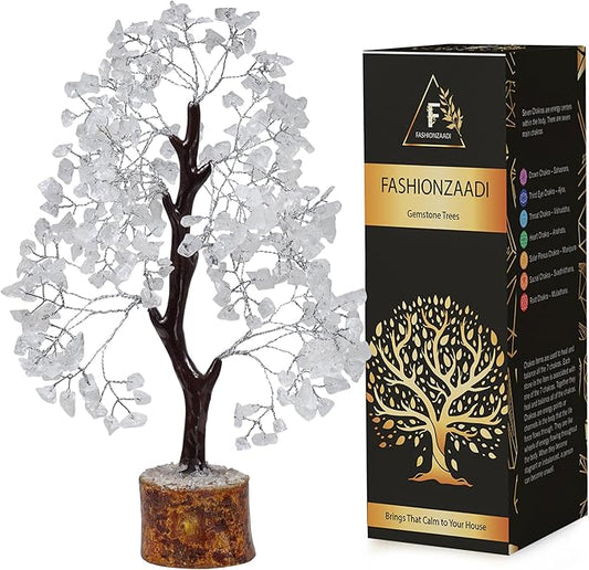 FASHIONZAADI Clear Quartz Gemstone Tree of Life - Handmade Crystal for Positive Energy, Chakra Money Tree Bonsai - Feng Shui Decor, Healing Crystals and Meditation Accessories, Spiritual Gift