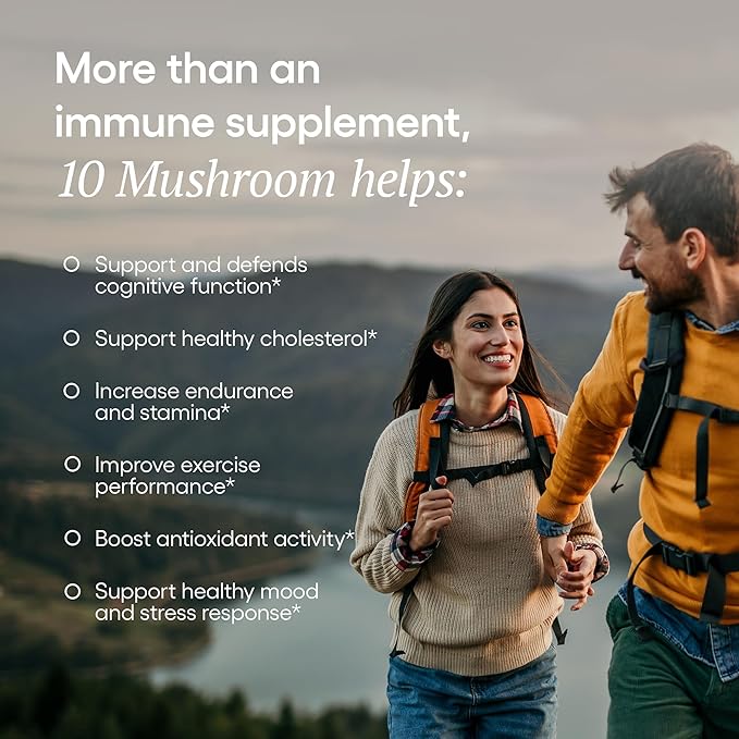 EcoNugenics Ten Mushroom Supplement: Daily Immune Support, 120 Capsules – Lion’s Mane, Reishi, Cordyceps, Turkey Tail – Energy, Gut Health, Liver, Kidney, Cholesterol & Nootropic Brain Support