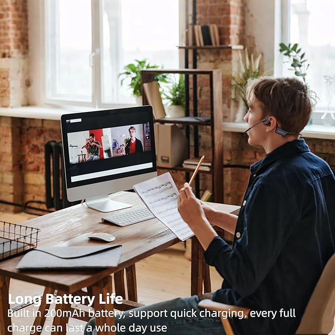 Bone Conduction Headphones with Boom Mic Bluetooth Open Ear Wireless Computer Headsets PC with Mic Noise Canceling Bluetooth Earphones with Microphone for Office Use Driving Meeting